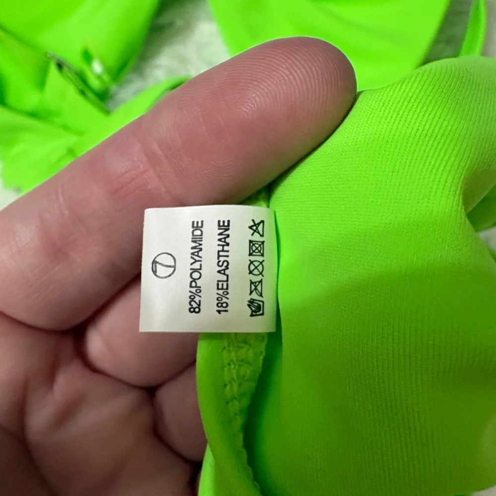 NWOT Bright Neon Green One Piece Cut Out Twist Front High Cut Cheeky Swimsuit M